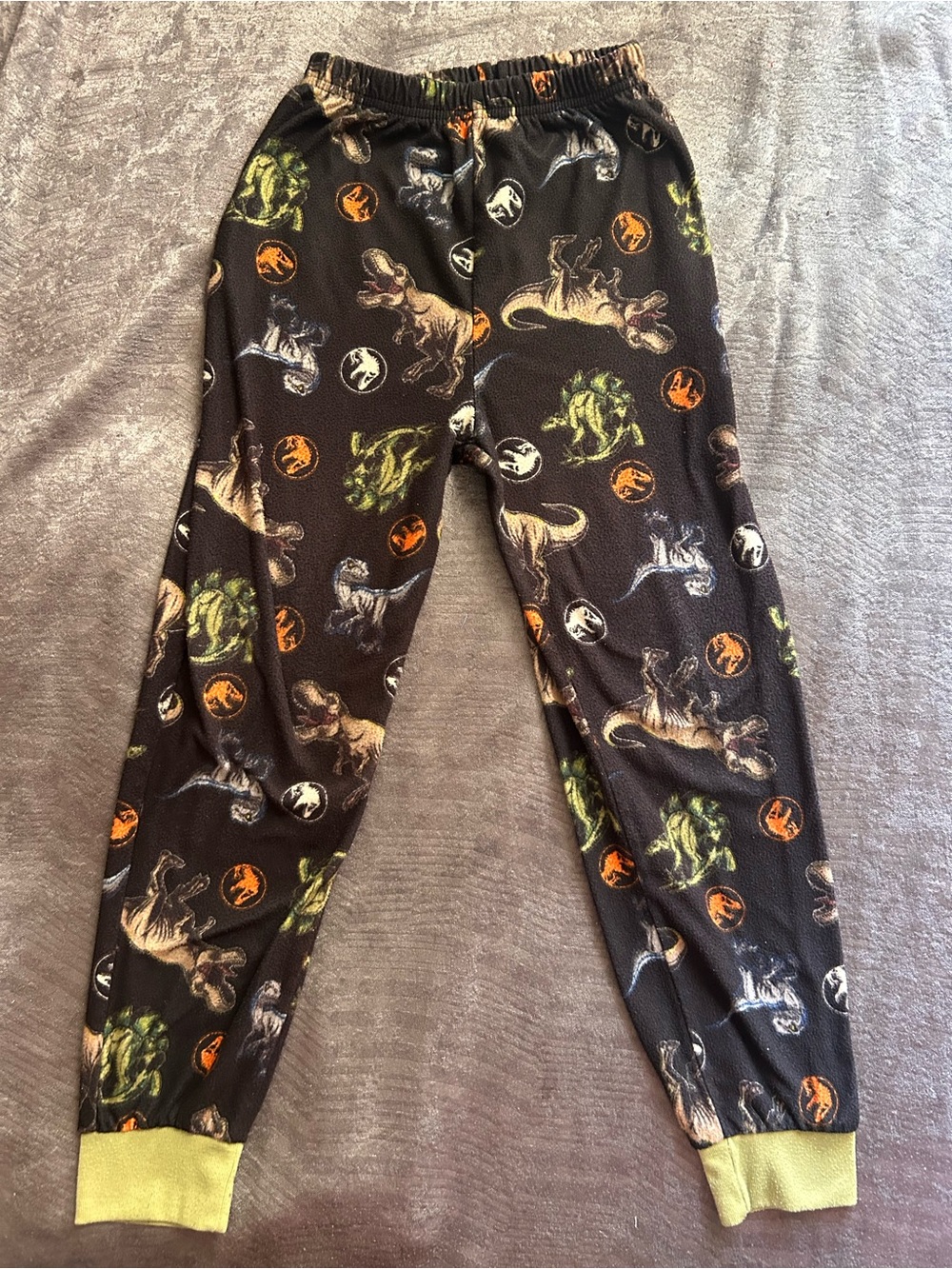 Kids Black Dinosaur Print Pajama Pants - Green Accents